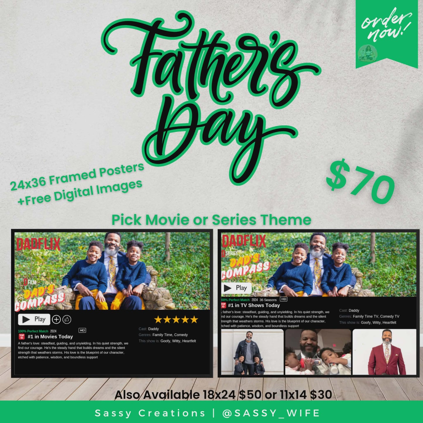 Dadflix Father's Day 36" x 24" Framed Photo - Free Digital Image
